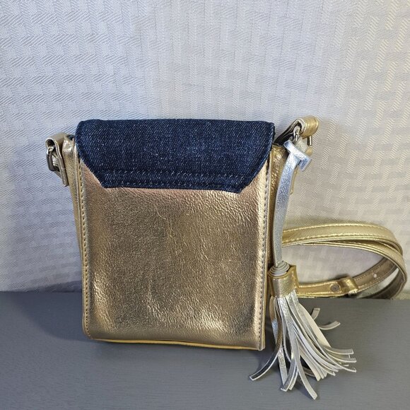Joseph Ribkoff Denim & Gold Metallic Crossbody Bag With Adjustable Strap - Picture 4 of 4